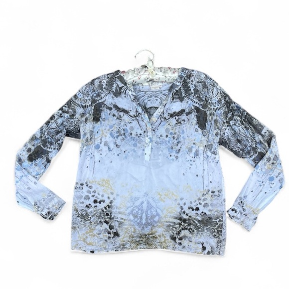 cream Elegant Blue and Gold Women's Top blouse tiger print - Picture 1 of 9